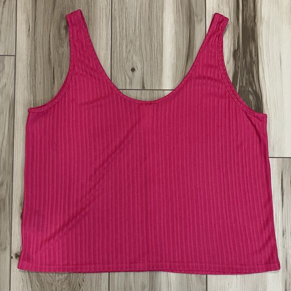 Button Detail Ribbed Pink Tank Top Women’s Size XXL - Picture 4 of 4